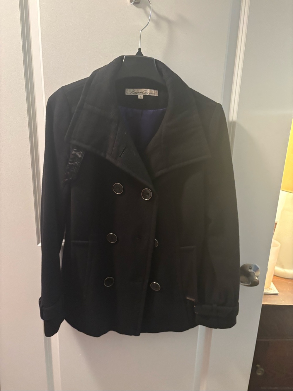 Kenneth Cole Women's Black Double-Breasted Peacoat